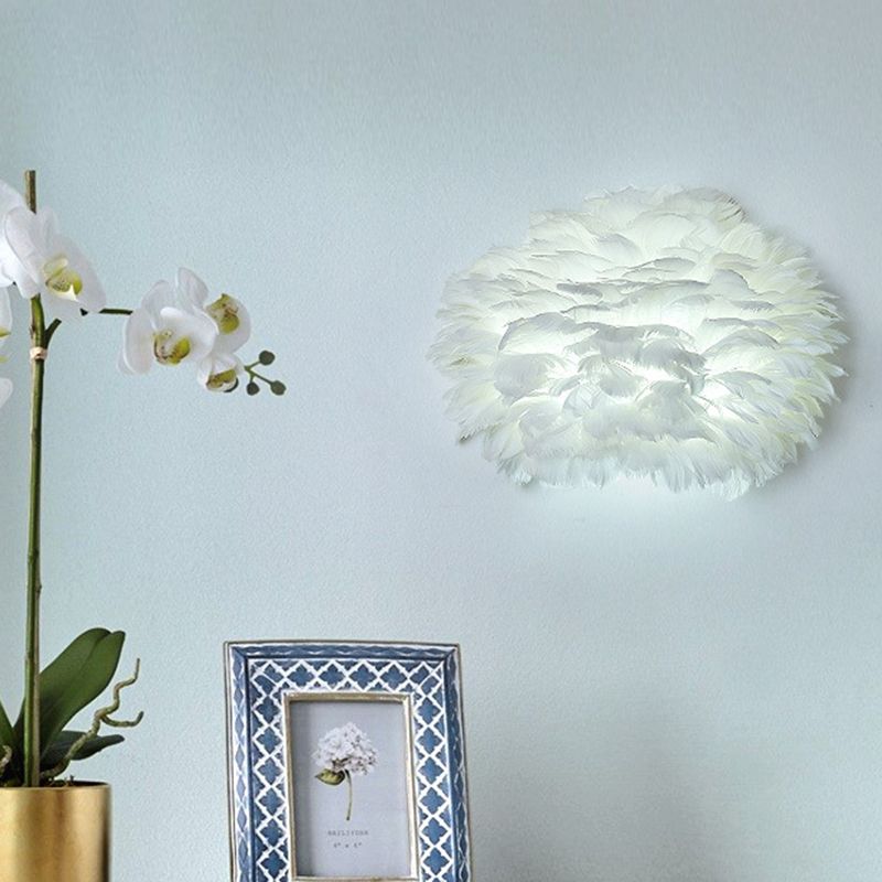 Home Decoration Wall Lamp Modern Ambient Lighting White Feather Sconce for Living Room Bedroom