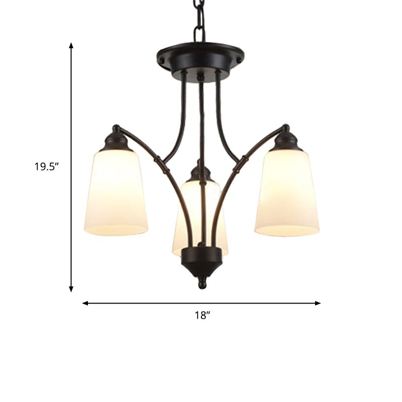3/6/8 Lumières Verre givrée Chandelier suspendu traditionnel Black Fusered Living Pendant Lightture