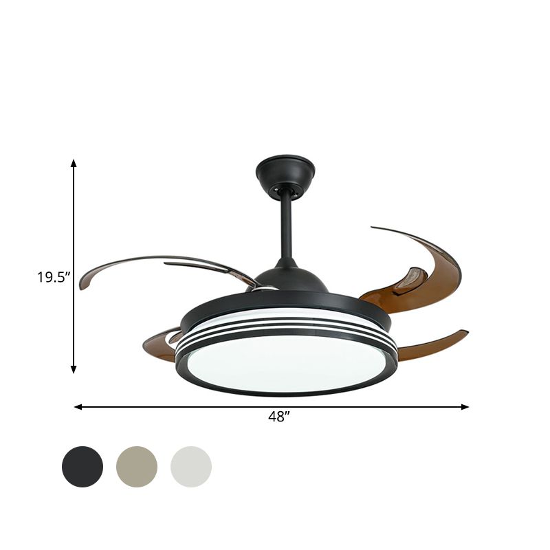 48 "W Contemporary Circle hanger ventilatorlamp LED Acryl Semi Flush Mount plafondlicht in zwart/wit/nikkel voor slaapkamer, 8 messen