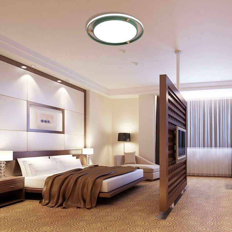 Nordische LED Deckenbündelleuchte Weiß/Grün/Grau Zweikreis dünne Flushmount Beleuchtung mit Holz Arm, 16 "/19.5" /23.5 " W