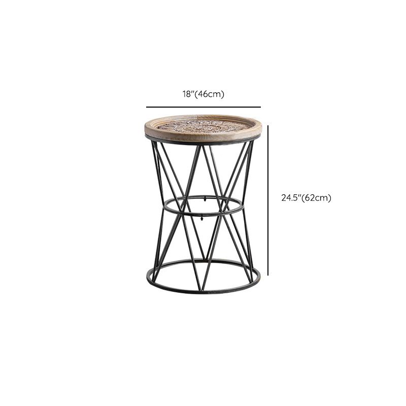 Round Tray Top Side Table Rustic Wood and Metal Side End Snack Table