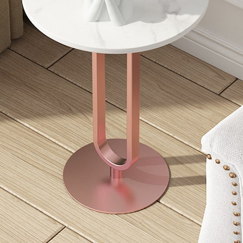 Modernistic Metal Pedestal End Table Slate Top Round Side End Table
