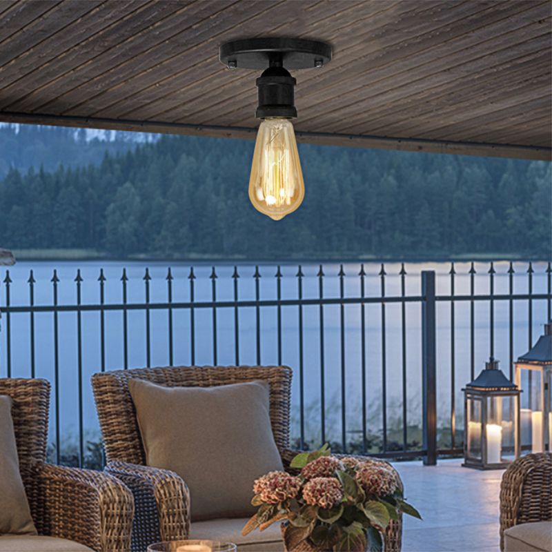 Schwarz/Messing Finish Expose Lampendecke Beleuchtung Retro Industrial Metal 1 Light Balkon Halbflush Mount Light