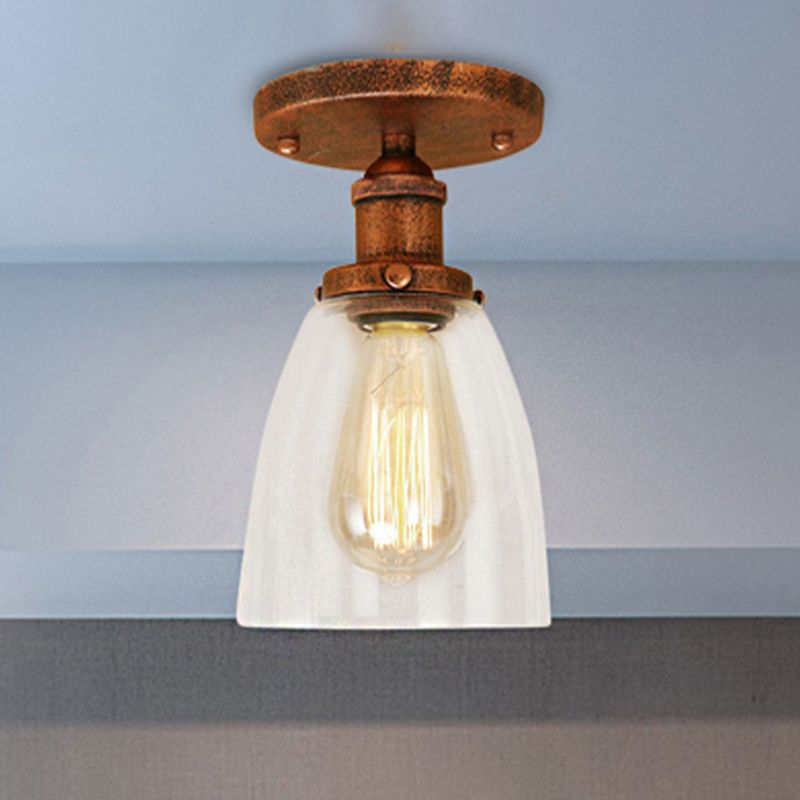 Luminaires de plafond à une ampoule, cône industriel en verre transparent, éclairage semi-encastré en argent/laiton/rouille