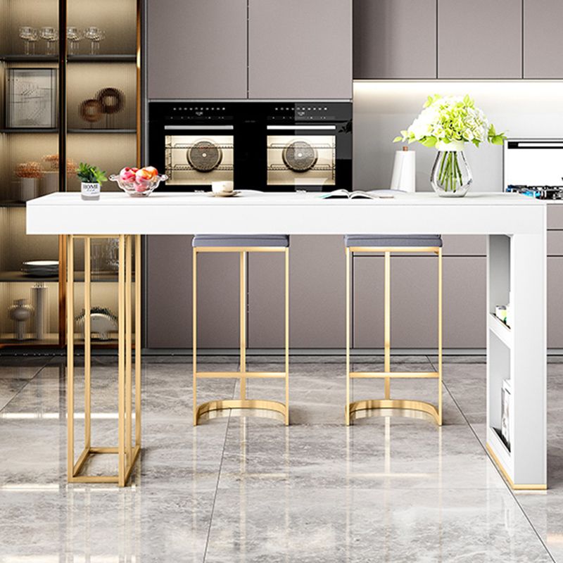 Glam Rectangle Bar Dining Table Wood and Stone Bar Table in White