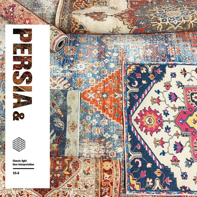 Traditional Living Room Area Carpet Antique Pattern Polyester Area Rug Stain Resistant Rug