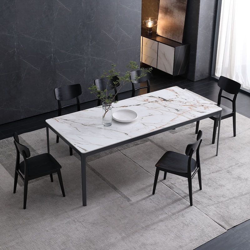 Metal Contemporary Rectangular Dining Table with 4 Legs Sintered Stone Table for Home