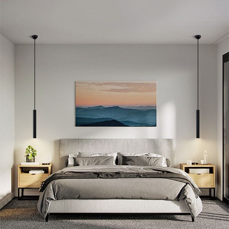 Cylinder Shape Metal Pendant Lights Contemporary Style Hanging Lamps in Black