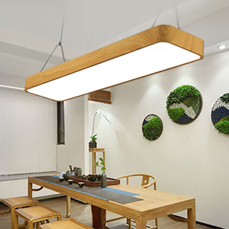 Wood Rectangle Led Pendent in Modern Style 45W Led Suspended Lights for Office Conference Room