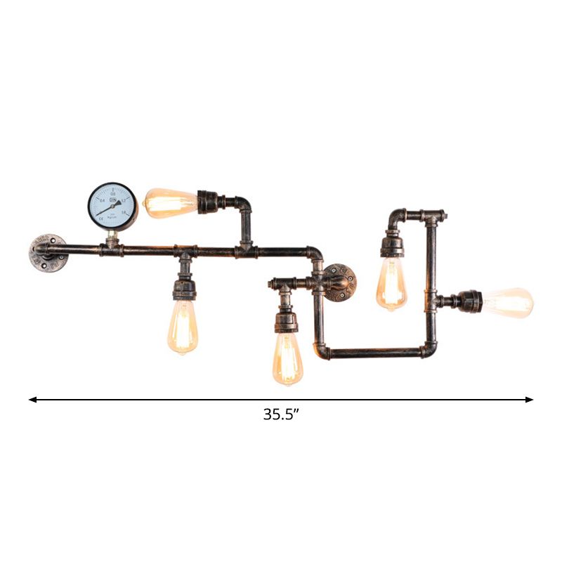 Water pijp ijzer wandlamp rustieke stijl 5 lampen restaurant muurlamp met bakmeter met drukmeter