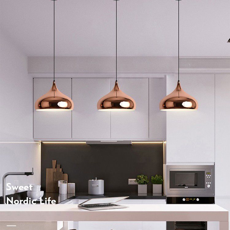 Simplicité ombragée plafonnier Light Metal Dinning Room Down Lighting Pendentif en or rose