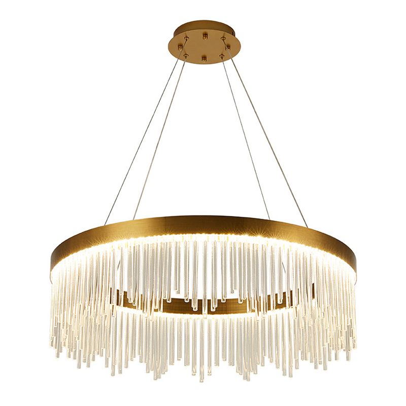 Modern Round Chandelier Glass Crystal Pendant Ceiling Lights with Adjustable Hanging Cord for Living Room