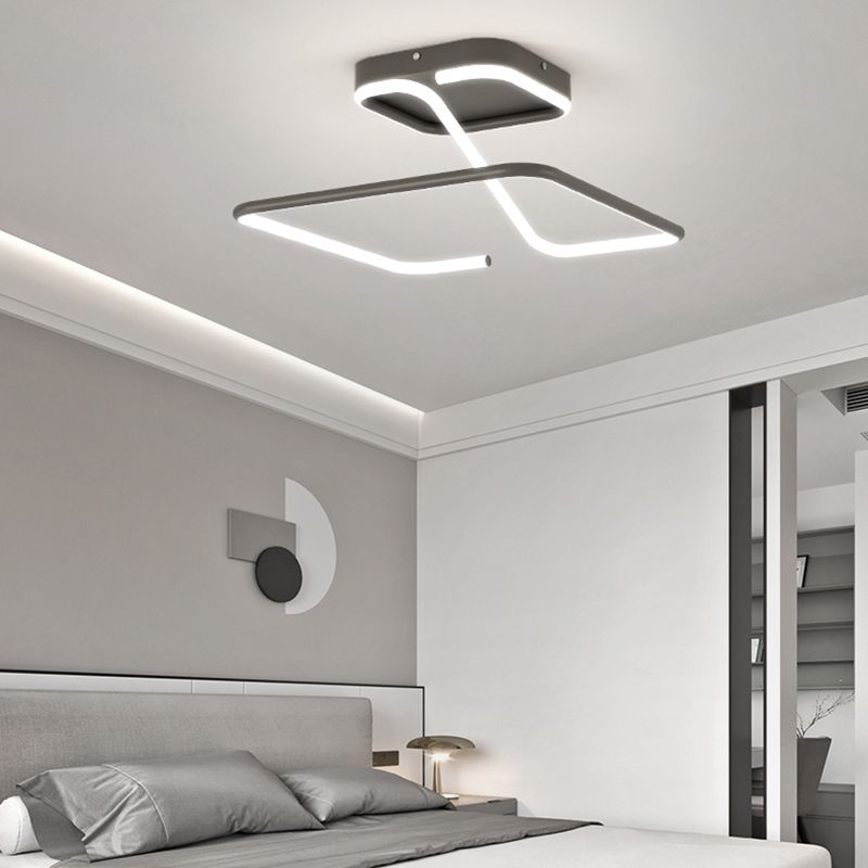 Line Shape LED Ceiling Lamp Modern Iron 1 Light Flush Mount for Study Bedroom