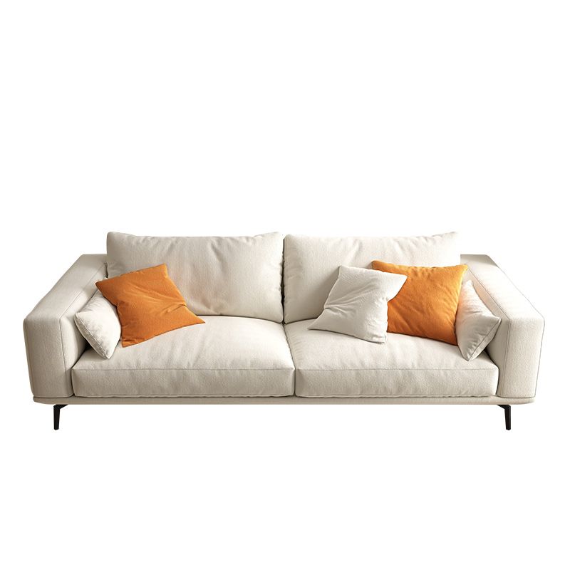 Square Arm Loose Back Sofa and Chaise Slipcovered White Fabric Sofa