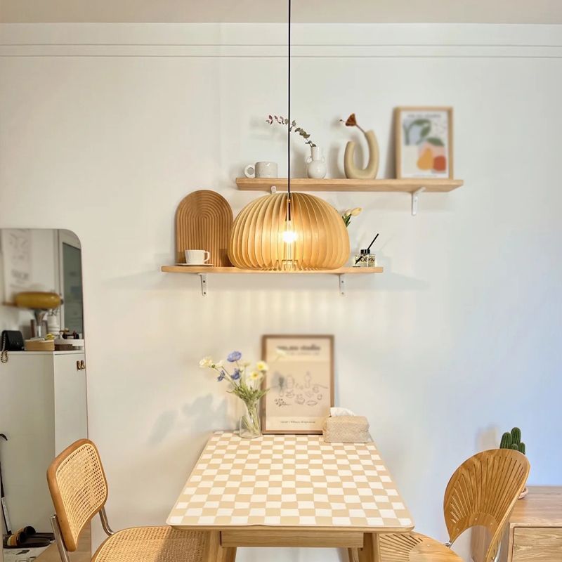 Wood Ceiling Pendant Light Modern Pumpkin Home-Stay Down Lighting with 1 Light
