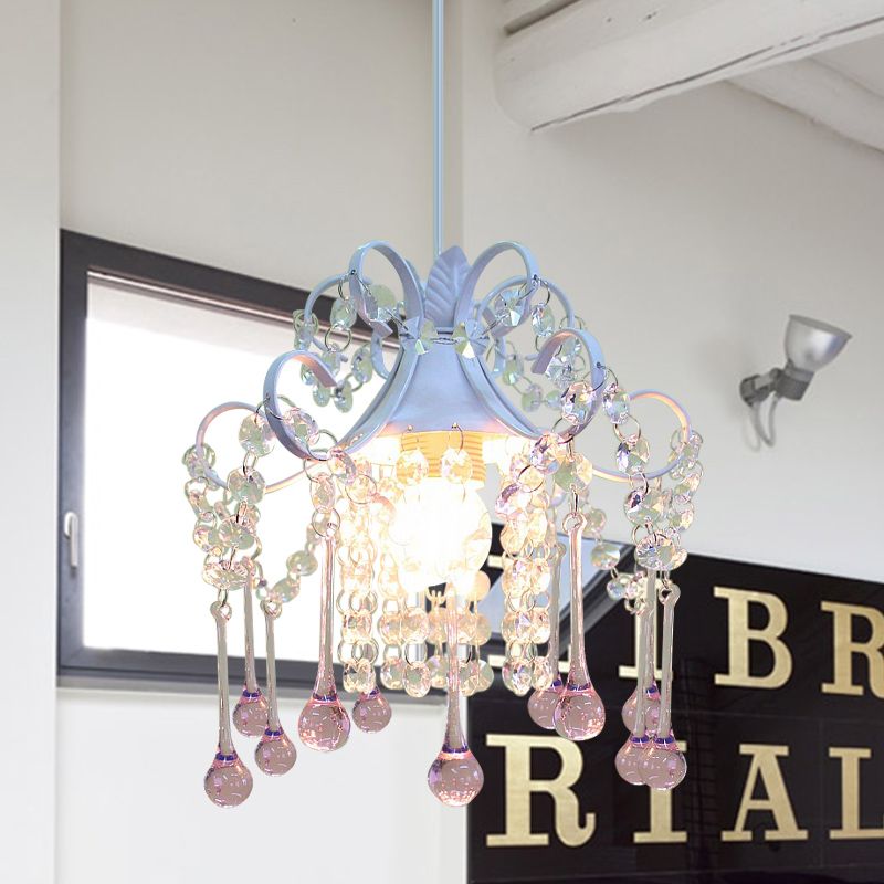 Cascade Restaurant Ceiling Lamp Minimalism Hand-Cut Crystal 1 Head Blue/Pink Down Lighting Pendant