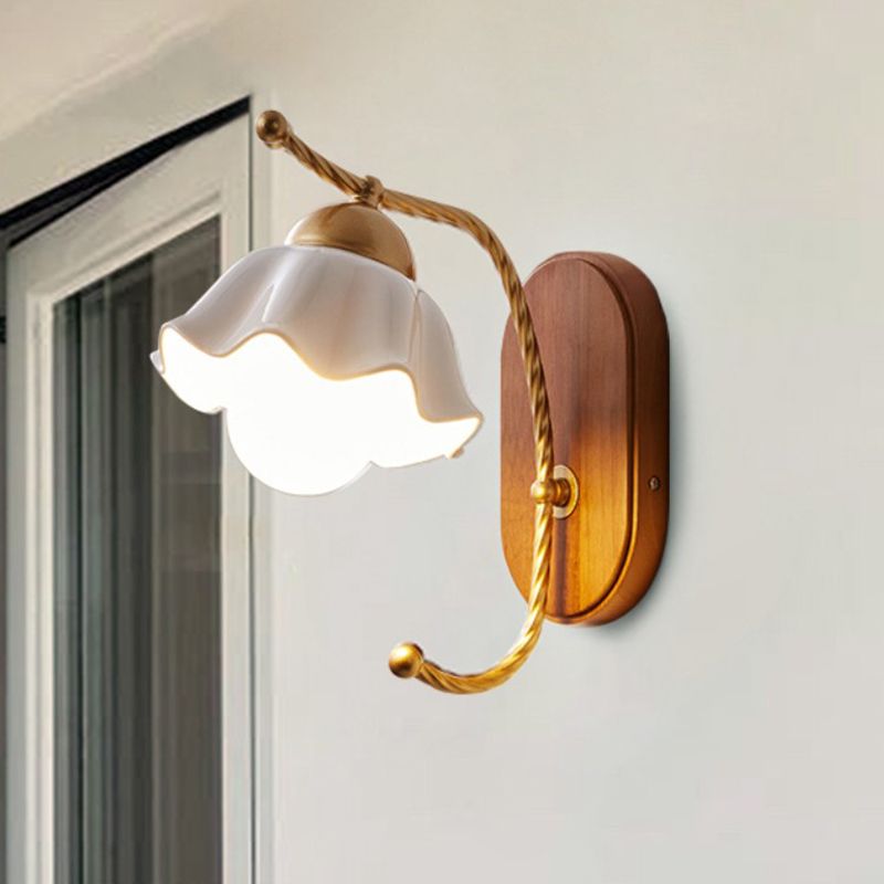 Contemporary White Shade Wall Light 1-Light Wall Mounted Light Fixture for Bedroom