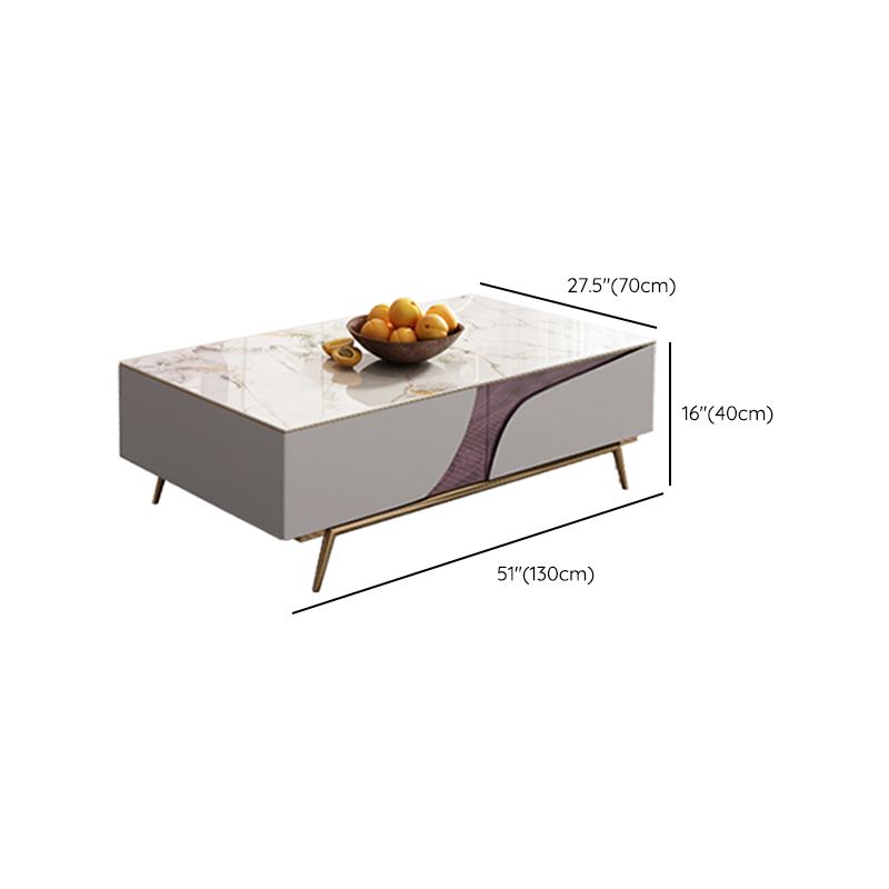 4 Legs Coffee Cocktail Table with Storage Drawers White Marble