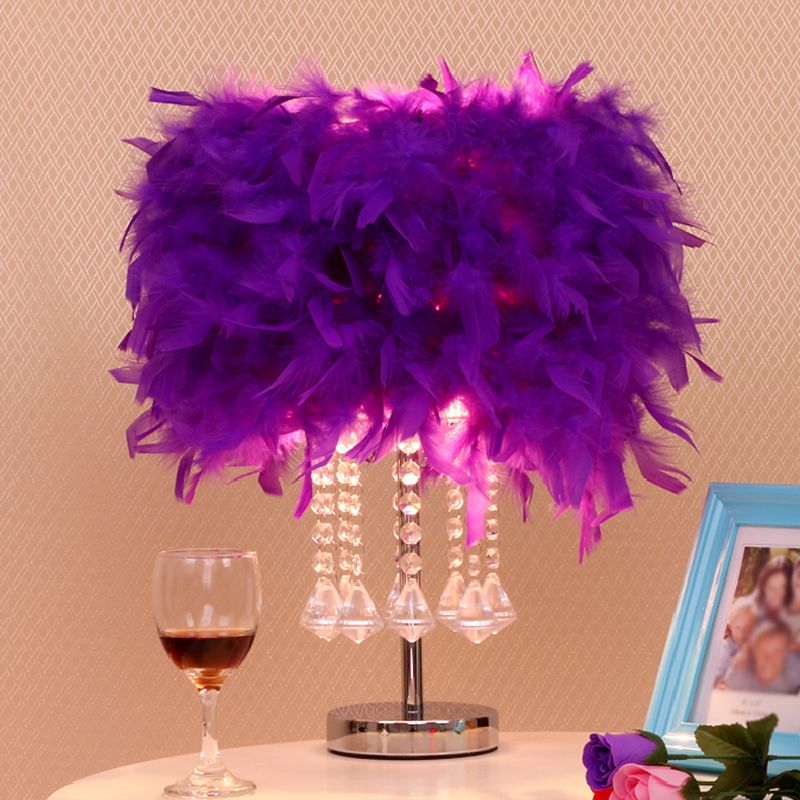 Runde Esstischtisch Leichte Feder 1 Kopf moderne Nachtlampe in Rot/Rosa/Rose Rot mit Kristalltropfen
