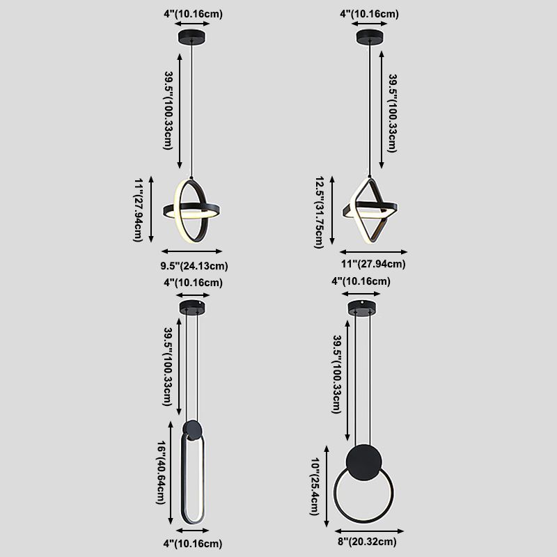Moderno ciondolo rettangolare da 20 w camera da letto leggero soggiorno a led in alluminio nero