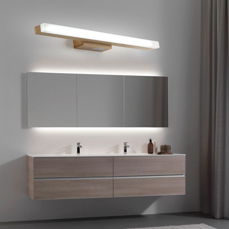 Natural Oak Linear Bathroom Vanity Light Fixture Acrylic Anti-fogging Shade Vanity Mirror Light