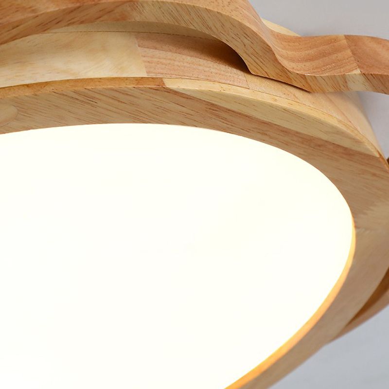 Wood Modern Ceiling Light LED Geometric Shape Flush Mount with Acrylic Shade for Bedroom