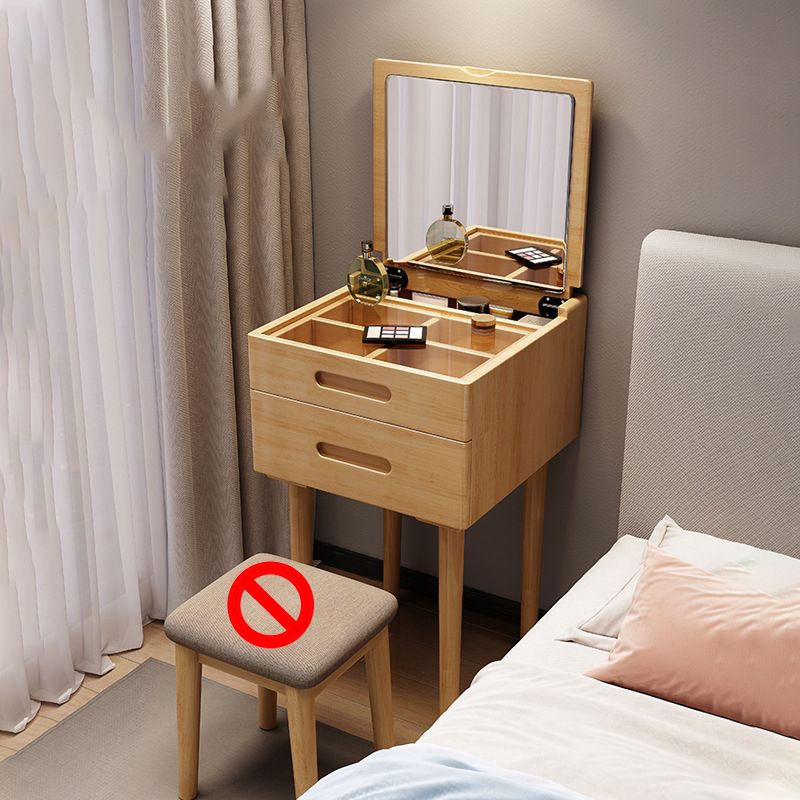 Solid Wood Flip-top Vanity Set Mirrored Vanity Desk Stool Set