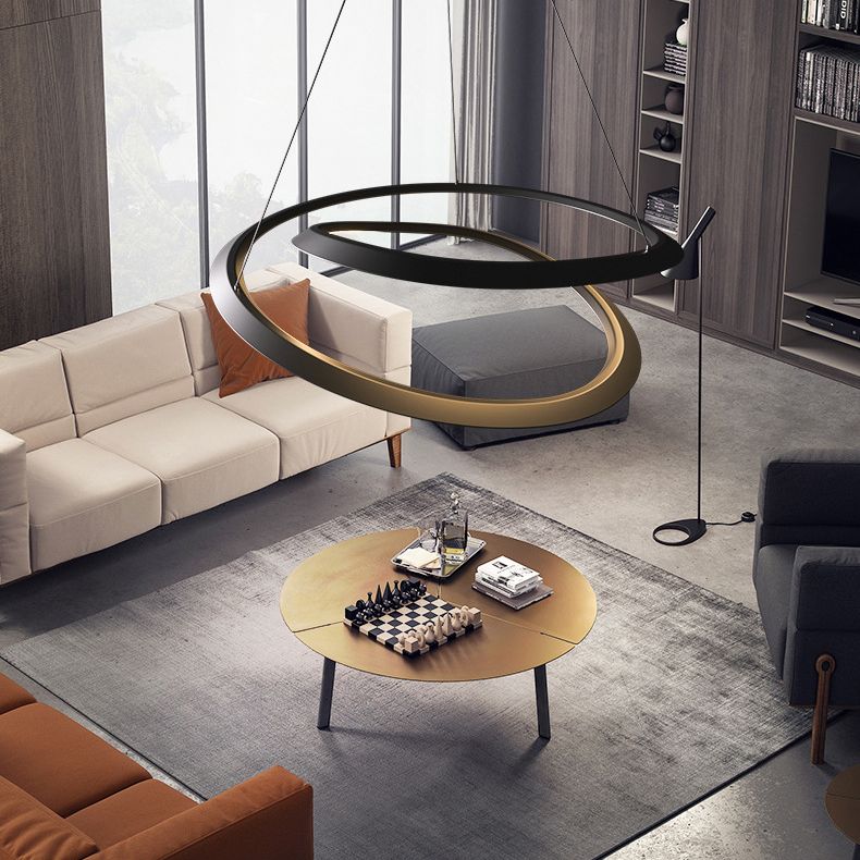 Contemporary Seamless Curves Chandelier Pendant Light Metallic Suspension Pendant Light for Living Room
