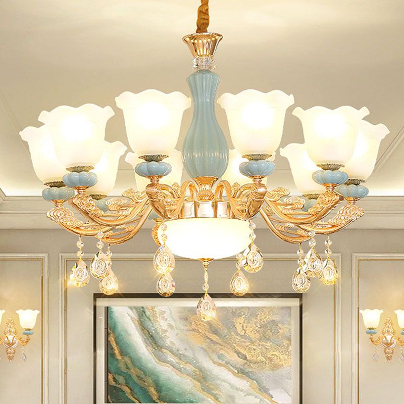 Lámpara de araña nórdica Pétalo Cristal Coste de luz con sombra de vidrio esmerilado