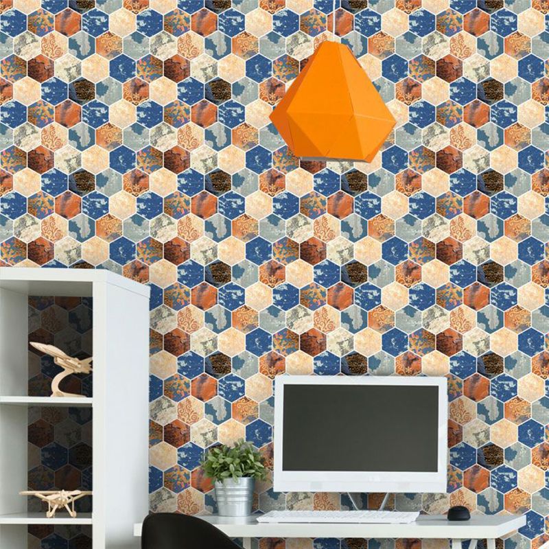 Nostalgic Honeycomb Wallpaper Panel Brown Mosaic Tile Wall Art for Family Room, Stick On