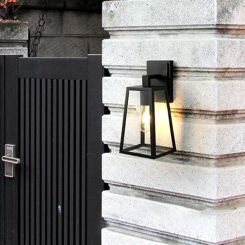 Industrial Metal Wall Sconce Geometric Shape Wall Light with Glass Shade for Courtyard
