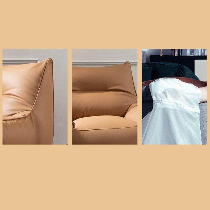 Modern Faux Leather Sewn Pillow Back Flared Arm Sofa for Living Room