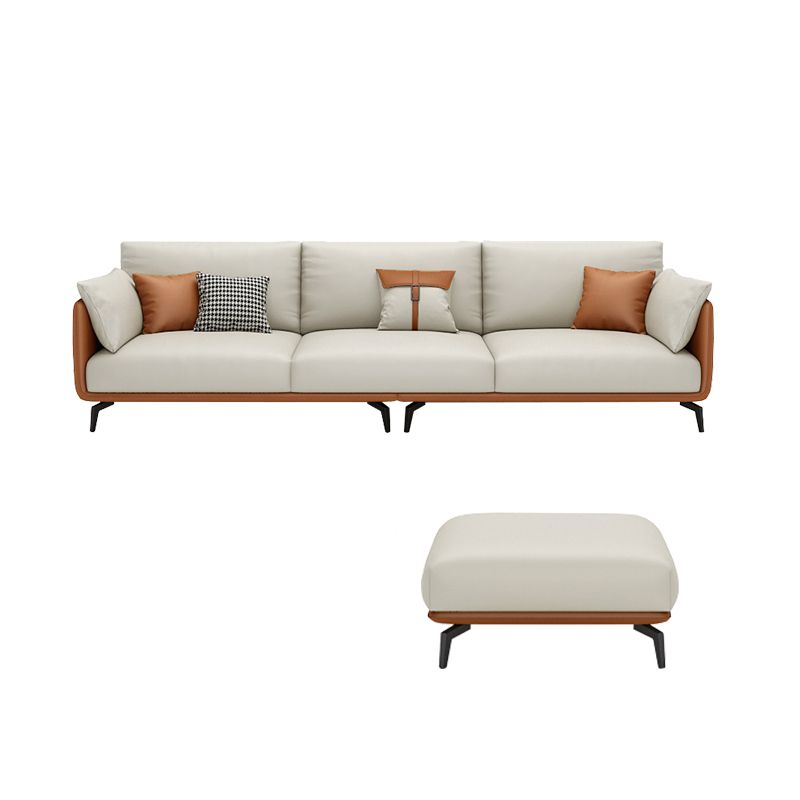 Scandinavian Beige Removable Cushions Faux Leather Straight Arm Sofa/Sectionals