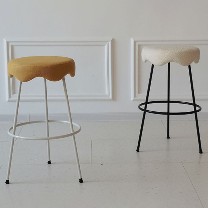 Modern Armless Backless Counter Stool Iron Cafe Bar Stool with Flannel Cushion and Pedal