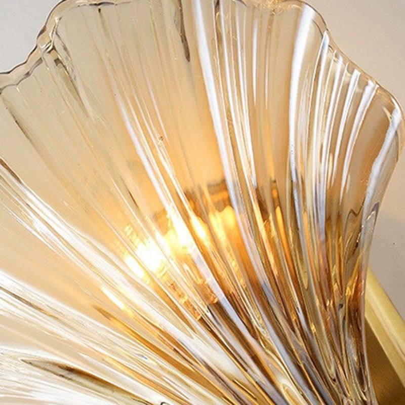 Glass Shell Shape Sconce Light Modern-Style 1 Light Wall Light Fixtures in Gold
