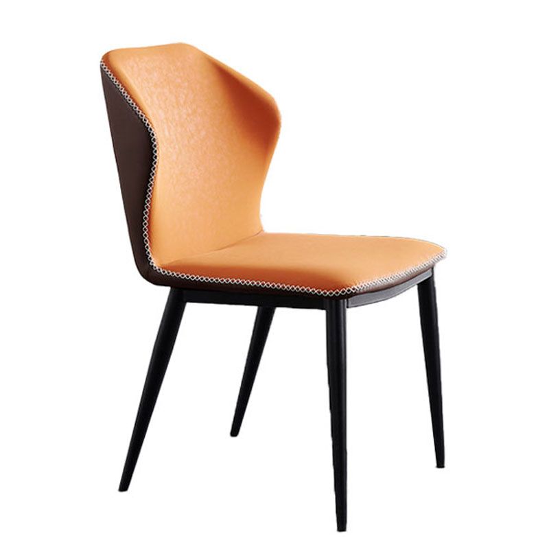 Silla de comedor de metal industrial, silla sin brazos de comedor de cuero sintético para uso en restaurantes