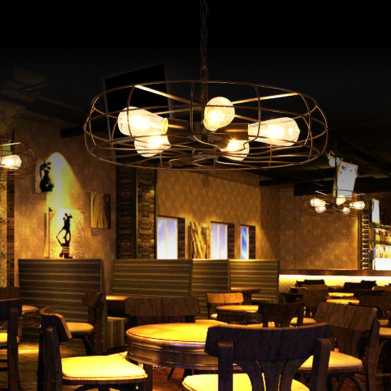 Cage Shaped Restaurant Chandelier Light Fixture Industrial Metal Black Pendant Light Fixture