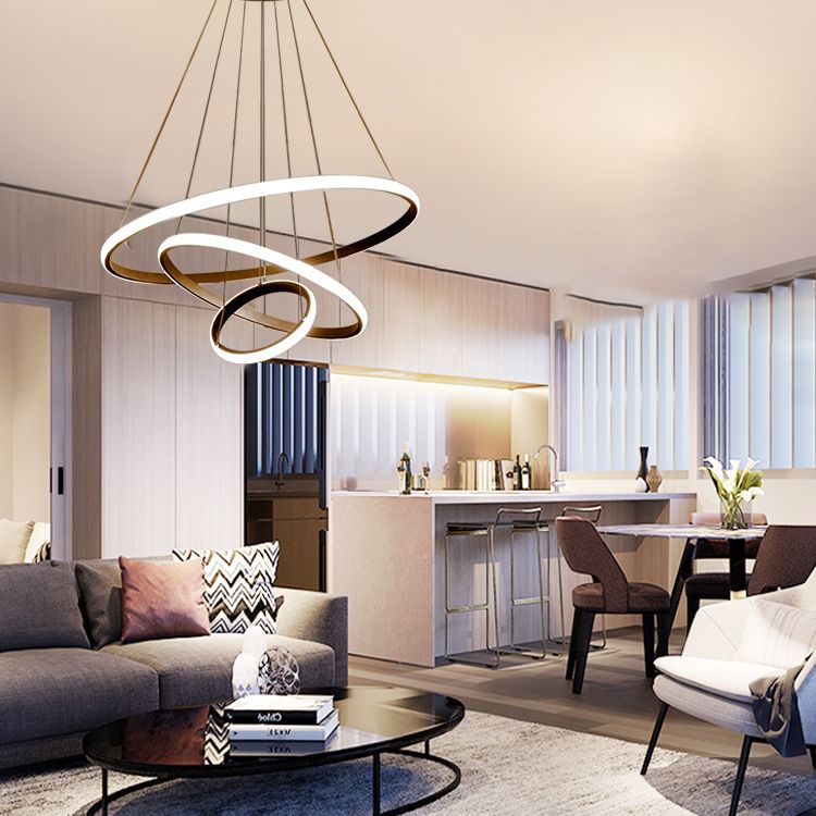 Modern Chandelier Lights Multiple Rings Hanging Ceiling Lights Metal Chain Chandelier