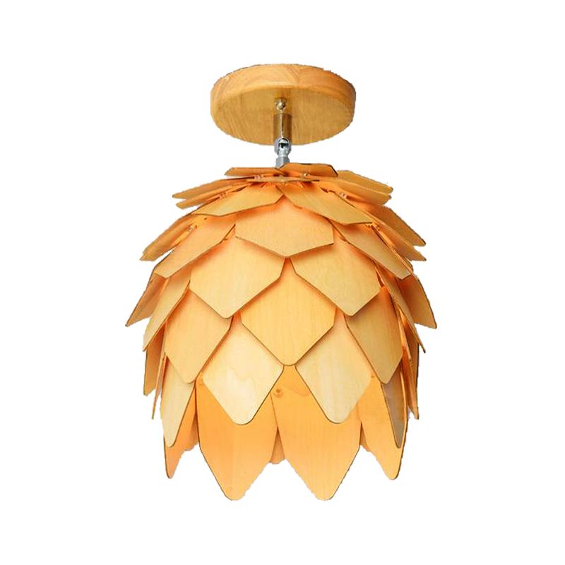 Wooden Square / Trumpet / Pineapple Semi-Flush Ceiling Fixture Contemporary 1 Light Indoor Ceiling Mounted Light