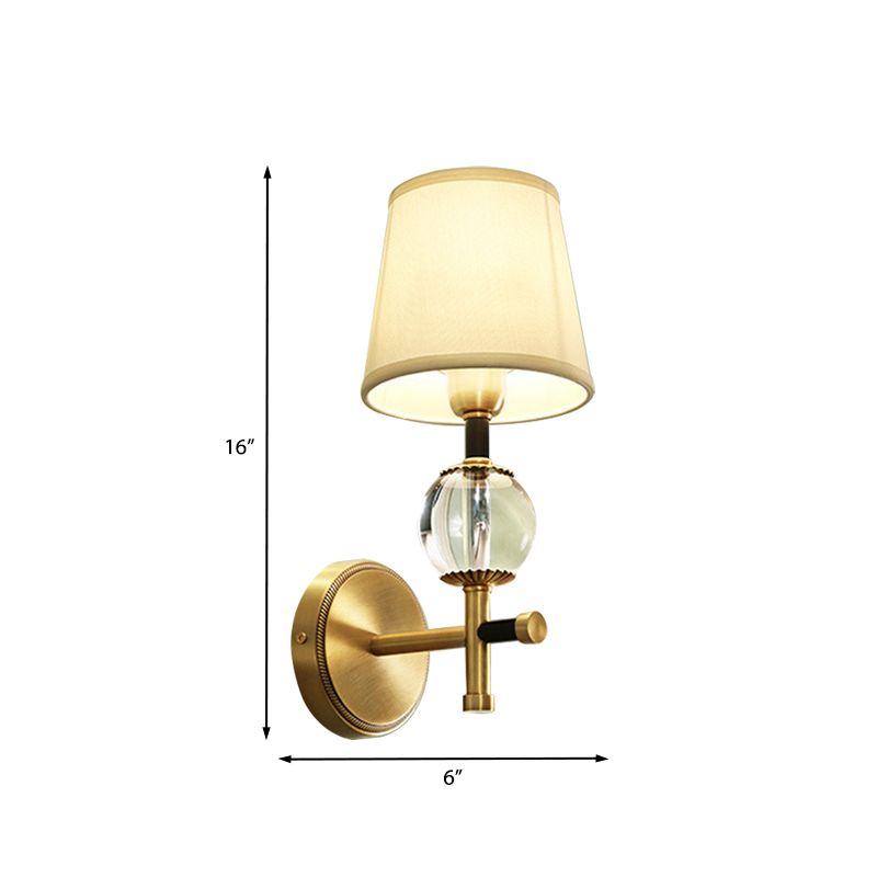 1/2 co-testa da parete da letto funce modernismo finitura ottone lampada da parete in cristallo trasparente con tonalità in tessuto conico