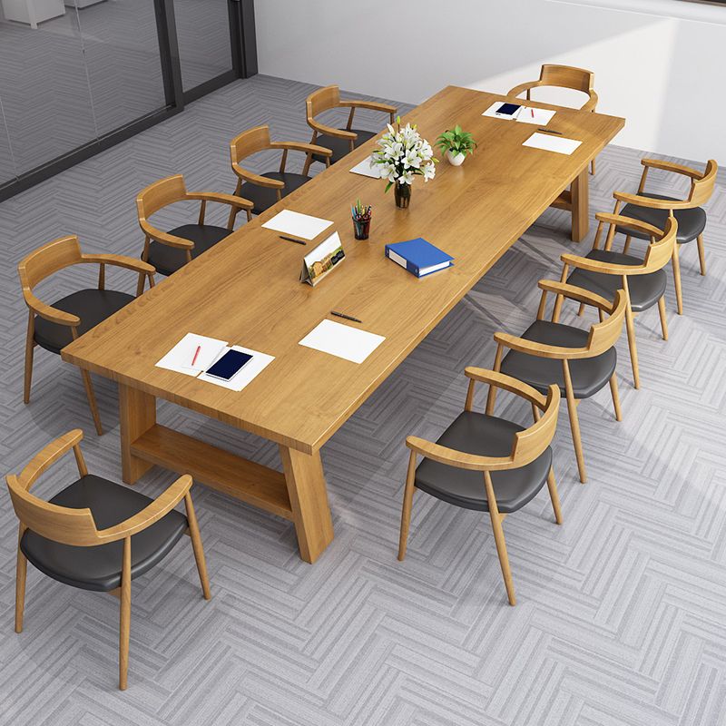 Contemporary Solid Wood Rectangular Dining Table Indoor Table with Trestle Base