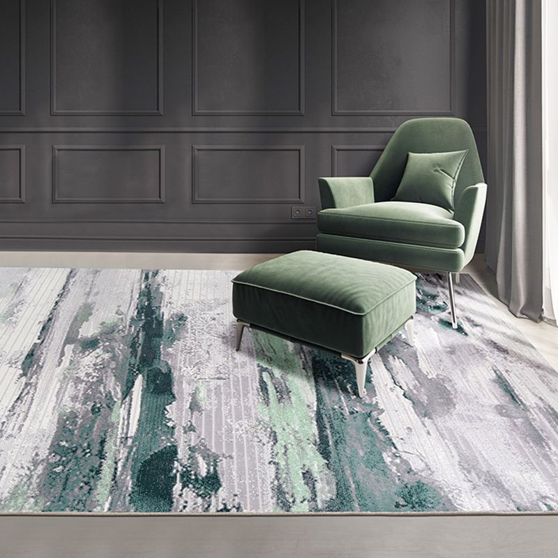 Green Modern Area Carpet Abstract Pattern Polyester Area Rug Stain Resistant Rug for Living Room