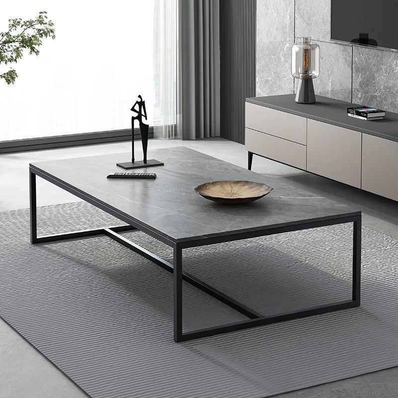 Modern Steel Trestle Base Rectangular Wood Table Top Coffee Table