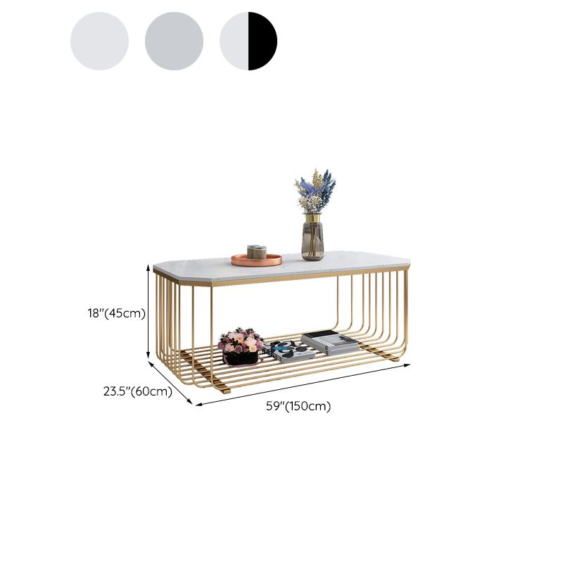 Contemporary Glass & Marble Coffee Table Octagon 1 Single Cocktail Table with Shelf