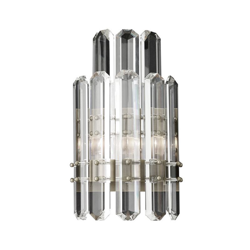 1/2-Bulb Bedside Wall Sconce Contemporary Style Chrome/Gold Wall Mounted Lamp with Clear Crystal Prism