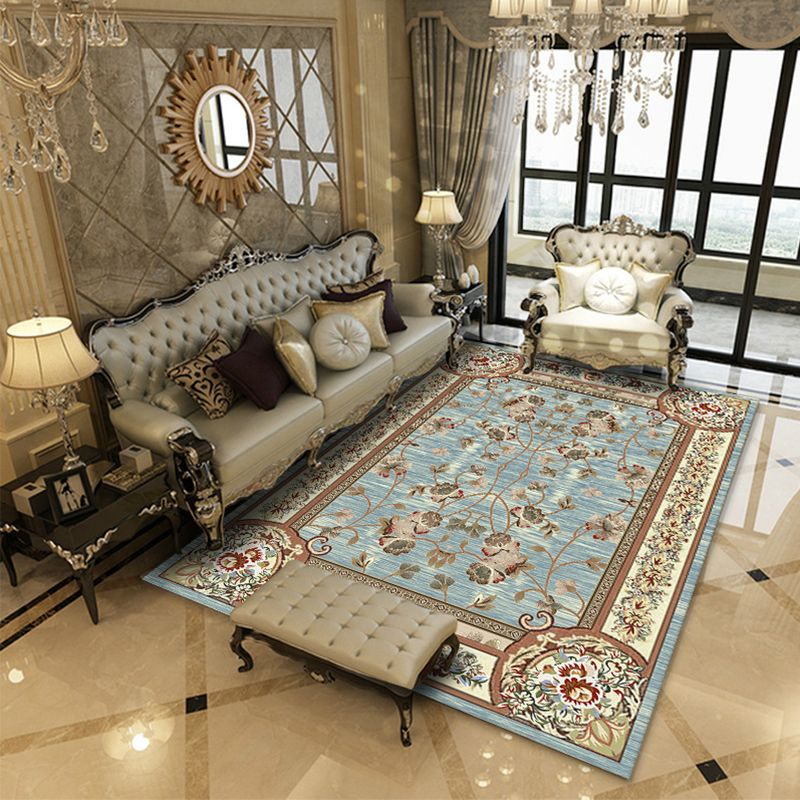 Olden Floral Printed Rug Multicolored Polyster Area Carpet Non-Slip Backing Pet Friendly Easy Care Indoor Rug for Living Room