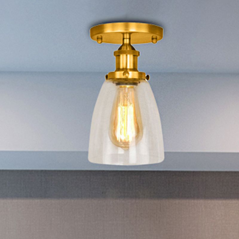 Luminaires de plafond à une ampoule, cône industriel en verre transparent, éclairage semi-encastré en argent/laiton/rouille