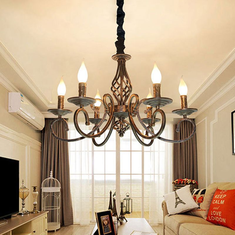 Bronze 6 lumières suspendues candélabre métal classique Chandelier suspendu pour salle à manger