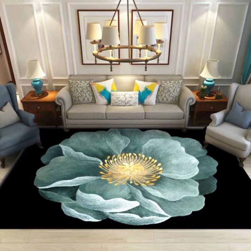 Flower and Feather Pattern Rug Trendy Polyester Carpet Non-Slip Backing Carpet for Home Decor