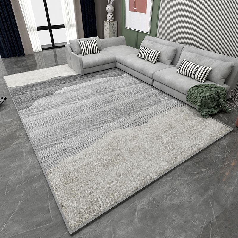 Grey Stripe Pattern Area Rug Modern Polyester Area Carpet Stain Resistant Rug for Living Room